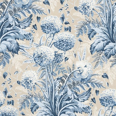 Anna French Dahlia Fabric in Navy on Linen